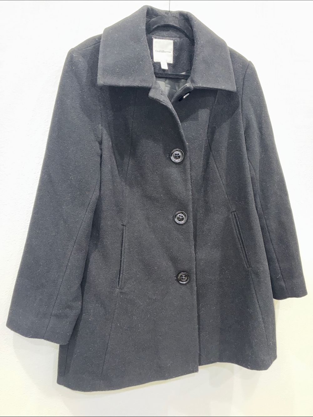 croft & barrow Black Wool-Blend Single-Breasted Pea Coat